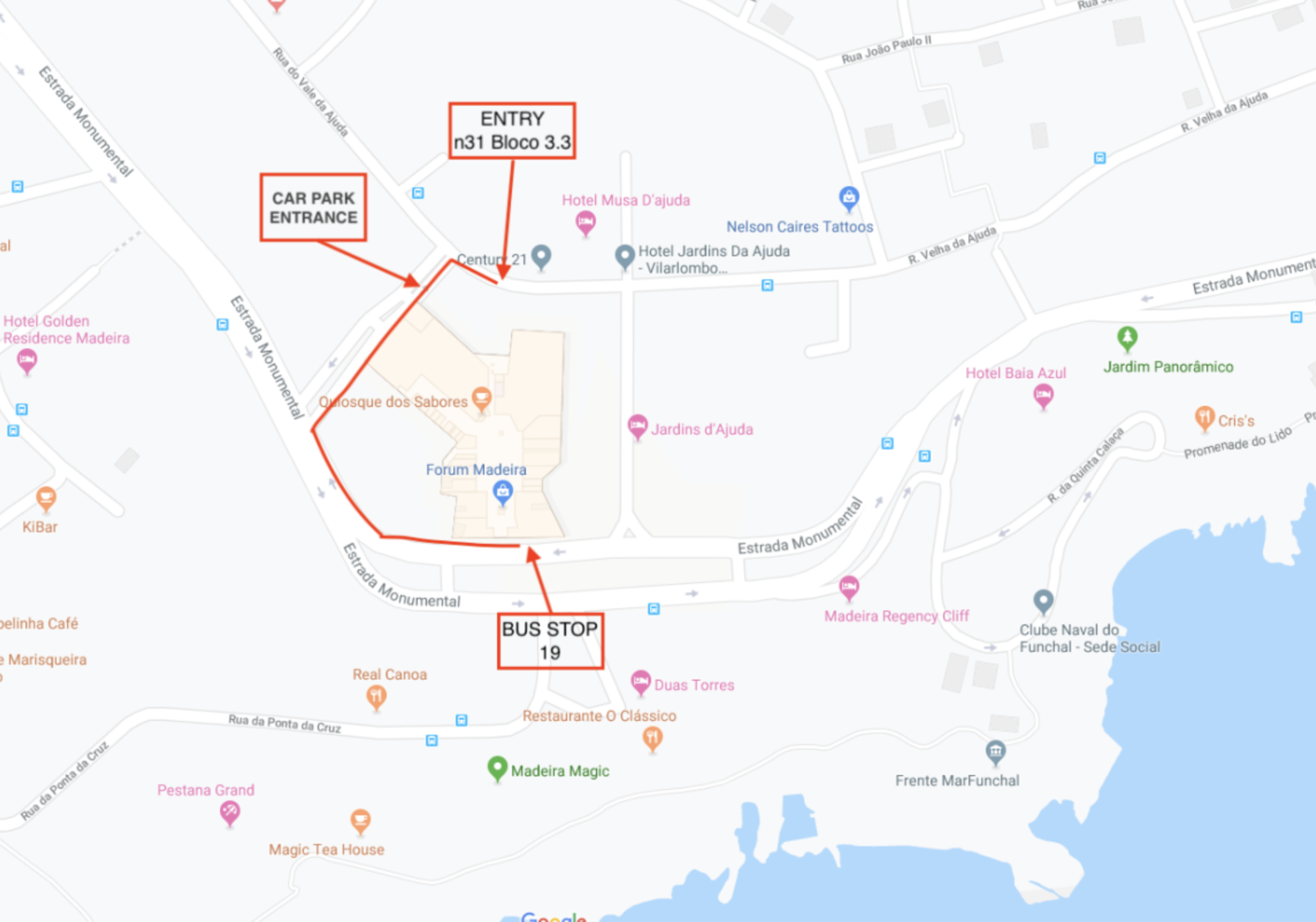 Map of the area around the apartment